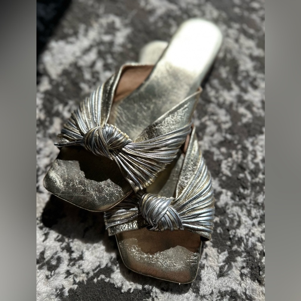 Jeffrey Campbell Metallic Silver Knot Slide Sandals